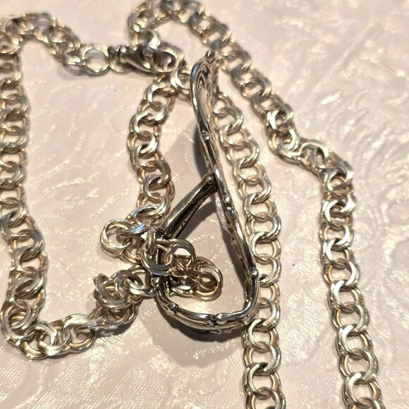 Vintage Sterling Silver Spoon Handle Pendant Necklace Double Curb Chain HS106 - Picture 6 of 11